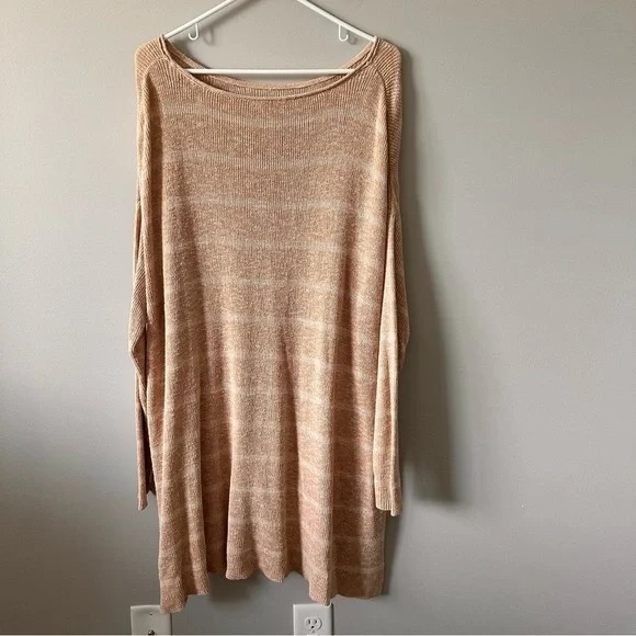 Free People Shipping News Oversized Tunic Sweater Women L Beige Tan Cozy Beachy - Picture 5 of 15